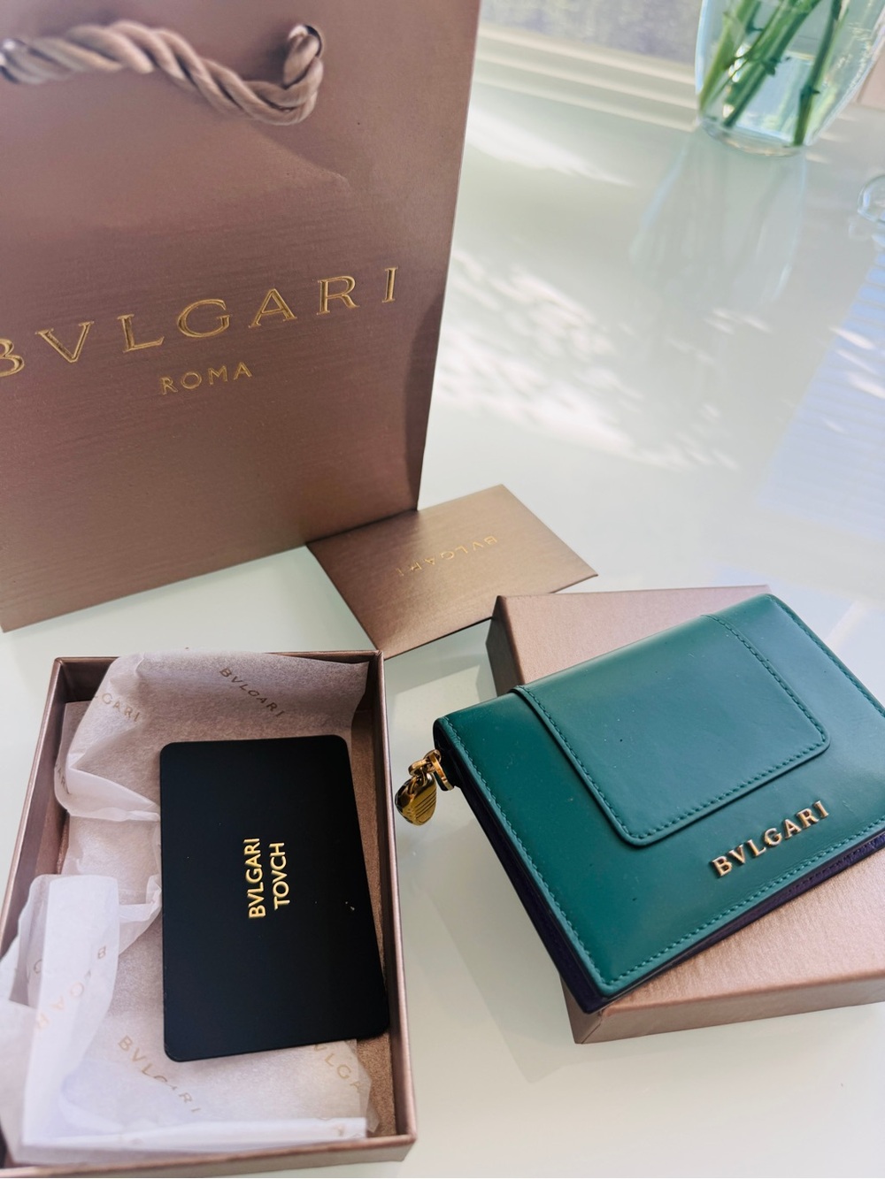 Bvlgari Serpenti Leather Card Holder Wallet – Teal & Purple – Made in Italy